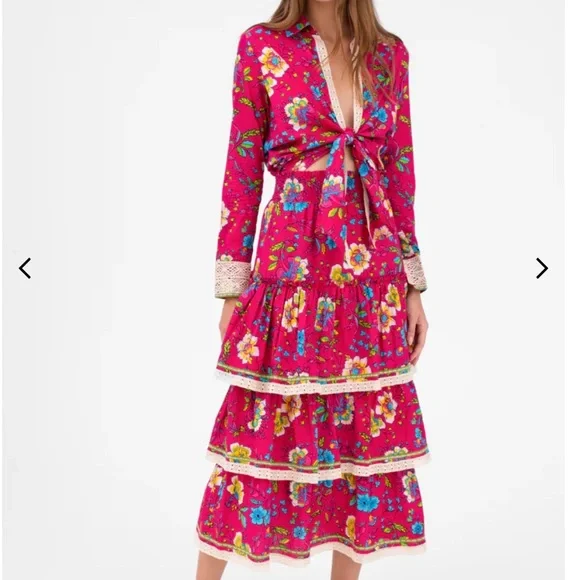 NWT PITUSA boho Floral Tiered Maxi skirt and shirt. Cotton size 4 - Picture 3 of 9